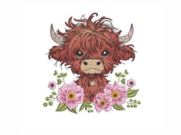 Baby Highland Cow with Flowers