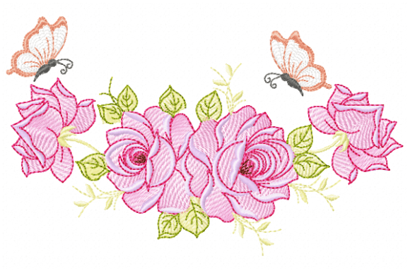 Butterflies Rose Embroidery Design