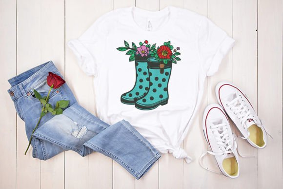 Flowers and Dotted Rubber Boots