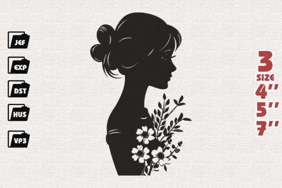 Girl Holding Flowers Embroidery Design