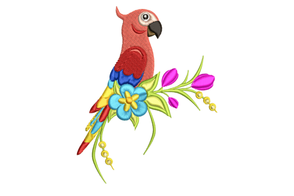 Parrot with Flowers Embroidery Design