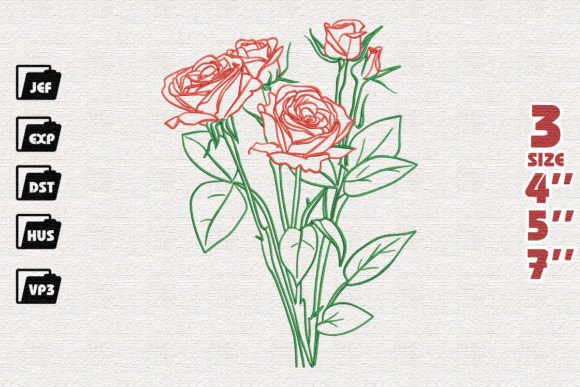 Roses Bouquet Embroidery Design